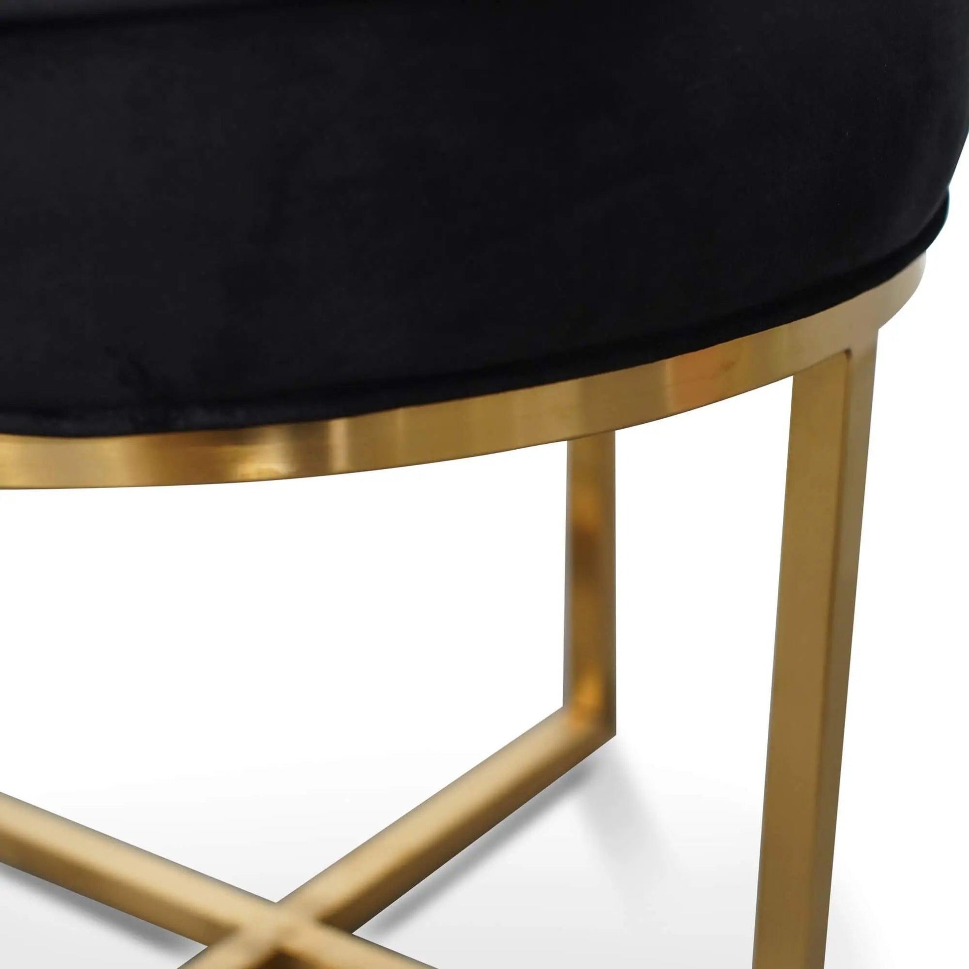 Calibre Steel Frame Ottoman In Black Velvet Seat - Brushed Gold Base - OttomonLC2617-BS 4