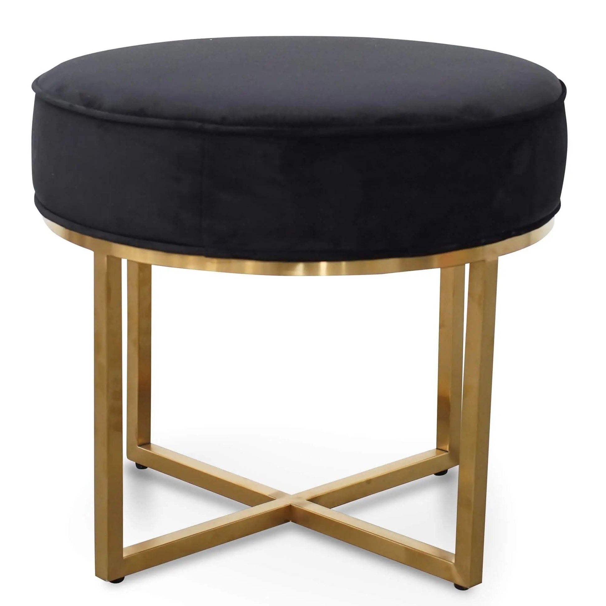 Calibre Steel Frame Ottoman In Black Velvet Seat - Brushed Gold Base - OttomonLC2617-BS 1