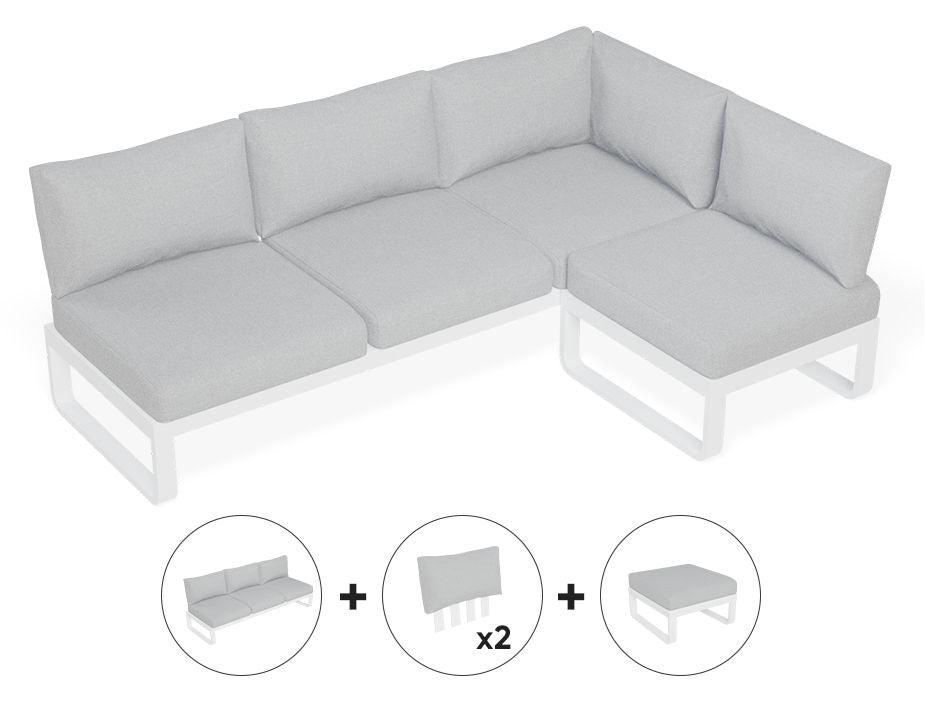 Fino Config C - Outdoor Modular Sofa in Matt White aluminium with Light Grey Cushions - C1411233679356182142658 1