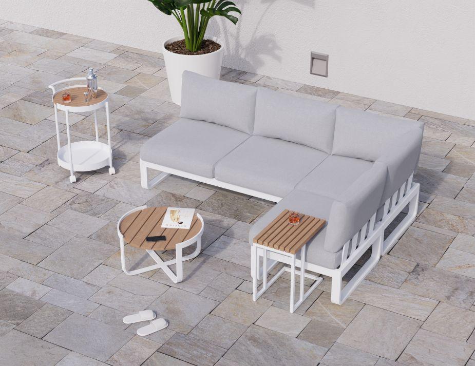 Fino Config C - Outdoor Modular Sofa in Matt White aluminium with Light Grey Cushions - C1411233679356182142658 4