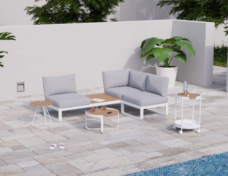 Fino Config D - Outdoor Modular Sofa in Matt White aluminium with Light Grey Cushions - C1411234679356182142672 3