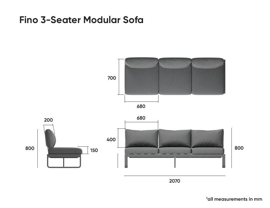 Fino Outdoor 3 Seater Sun Lounge in Matt Charcoal Frame / Dark Grey Fabric - C1412183759356182100047 7