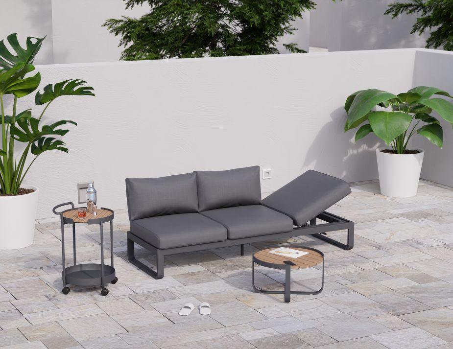 Fino Outdoor 3 Seater Sun Lounge in Matt Charcoal Frame / Dark Grey Fabric - C1412183759356182100047 4