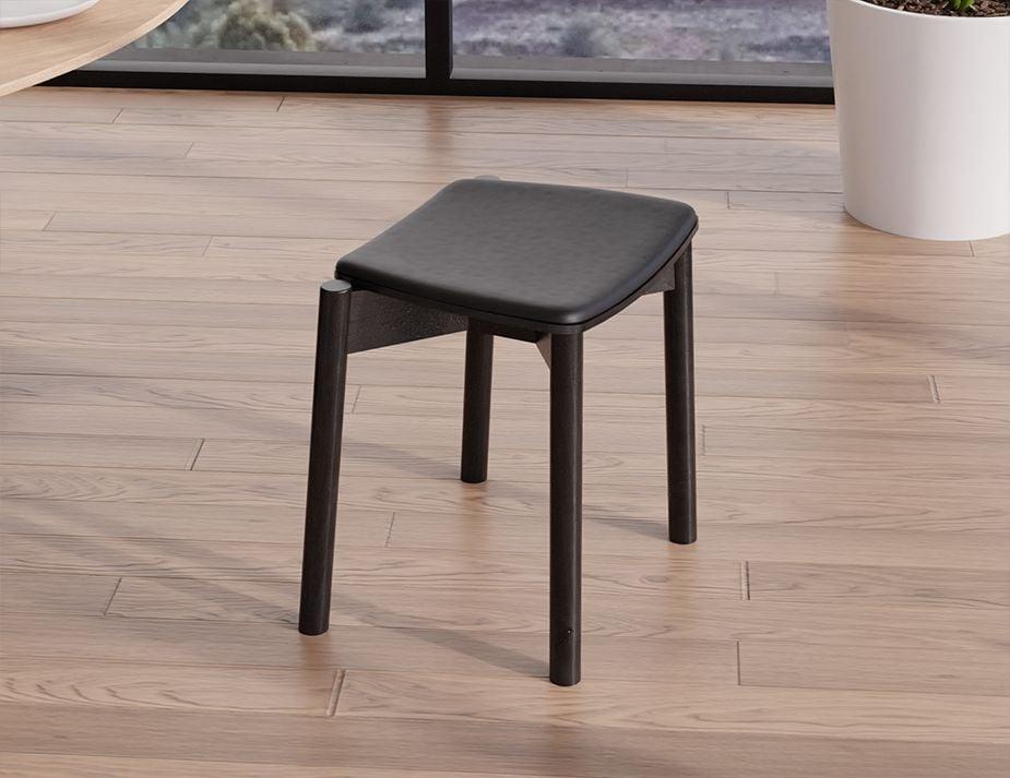 Andi Low Stool - Black Ash with Pad - 45cm - Light Grey Fabric Seat Pad-Level-Prime Furniture