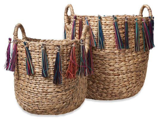 HG Living Amira Set Of 2 Woven Baskets With Coloured Fringe Natural Multicolour EH01 - Storage BasketsEH019332092118457 1