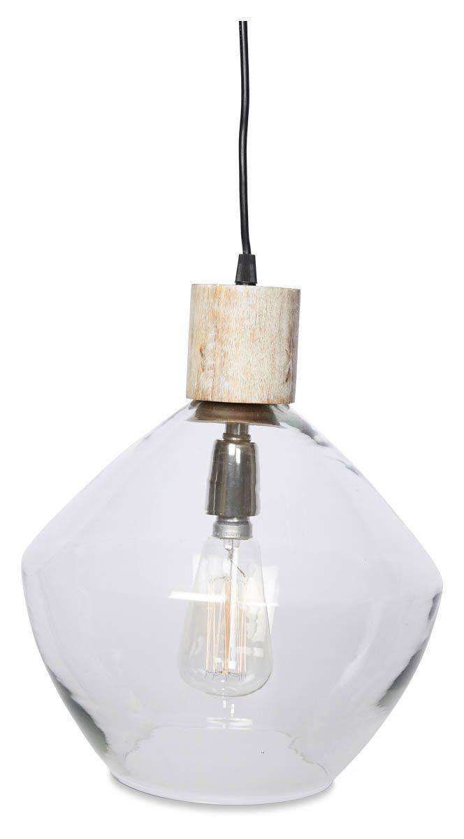 HG Living Classic Glass And Wood Pendant Light Clear/White Wash VE44 - Pendant LightVE449332092116828 1