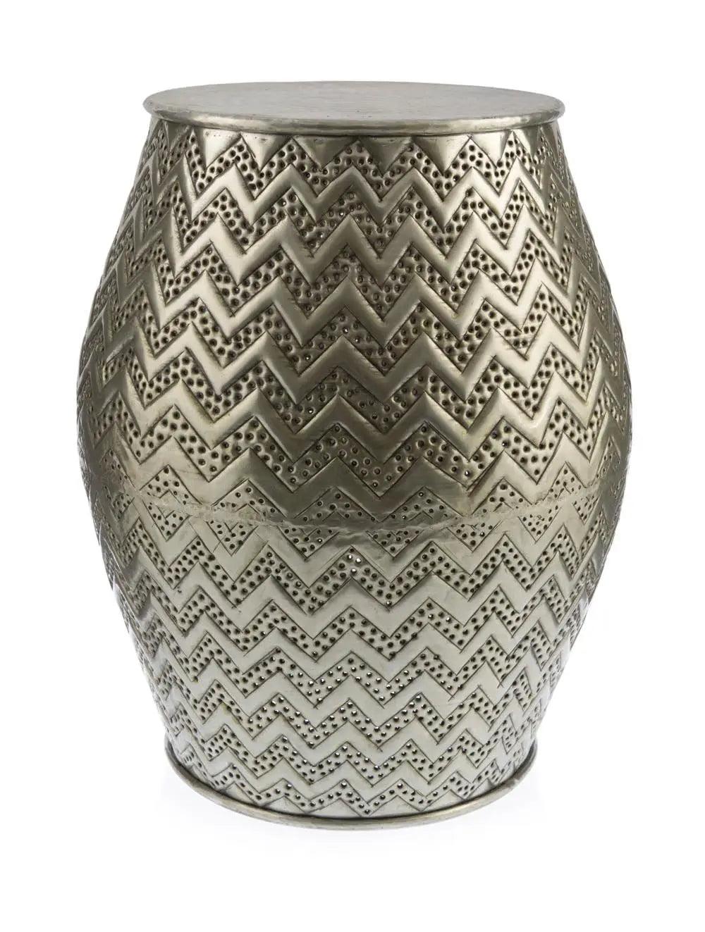 HG Living Farashe Zig Zag Embossed Aluminium Stool Silver - Bed SidesKU839332092076245 2