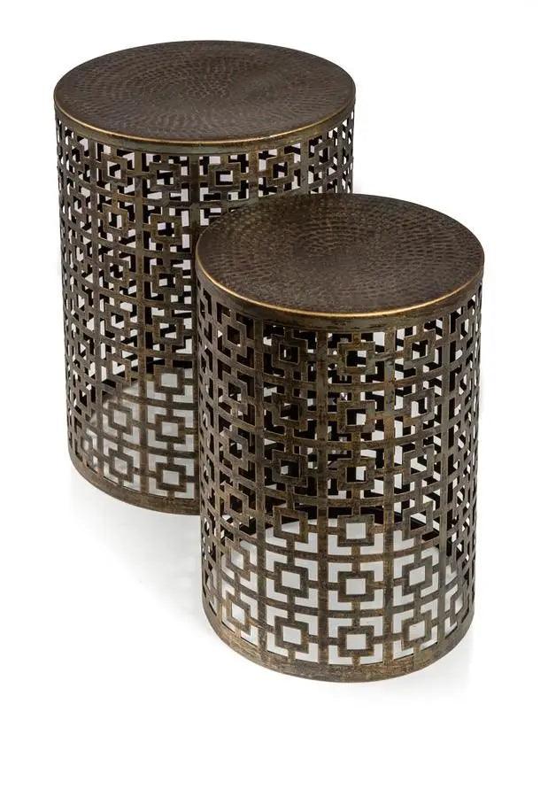 HG Living Iron Stool Set Of 2 Golden Antique - Bed SidesGF029332092073121 2