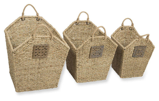 HG Living Lawson Seagrass Set Of Three Baskets With Rope Handles And Ceramic Tile Detail DO03 - Storage BasketsDO039332092112806 1