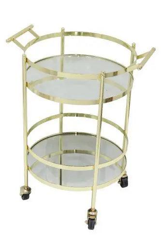 HG Living Manhattan Round Stainless Steel And Glass Mirror Bar Cart Gold - Bar TrolleysAF039332092121815 3