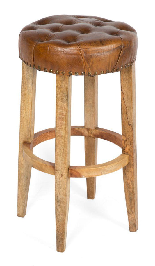 HG Living Manhattan Wood Bar Stool With Leather Seating 75cm-Bar/Counter-HG Living-Prime Furniture