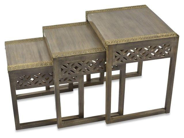 HG Living Noida Set Of 3 Wood And Brass Nested Tables Brown Multi MM06 - Side TableMM069332092123420 7