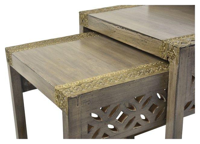 HG Living Noida Set Of 3 Wood And Brass Nested Tables Brown Multi MM06 - Side TableMM069332092123420 4