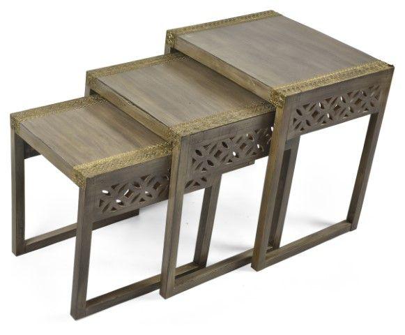 HG Living Noida Set Of 3 Wood And Brass Nested Tables Brown Multi MM06 - Side TableMM069332092123420 5