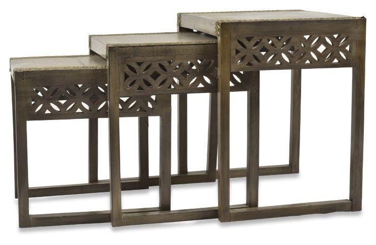 HG Living Noida Set Of 3 Wood And Brass Nested Tables Brown Multi MM06 - Side TableMM069332092123420 8