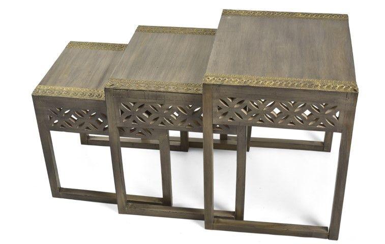 HG Living Noida Set Of 3 Wood And Brass Nested Tables Brown Multi MM06 - Side TableMM069332092123420 6