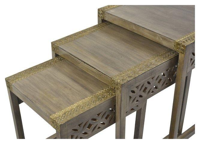 HG Living Noida Set Of 3 Wood And Brass Nested Tables Brown Multi MM06 - Side TableMM069332092123420 3