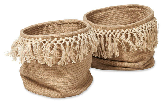 HG Living Set Of 2 Braided Jute Baskets With Fringes Natural VR04 - Storage BasketsVR049332092118761 1