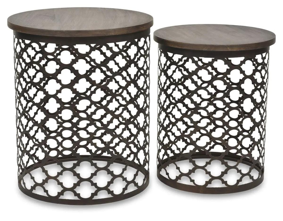 HG Living Set Of 2 Taj Iron Cutwork Side Table Copper/Green - Bed SidesGF829332092122898 1