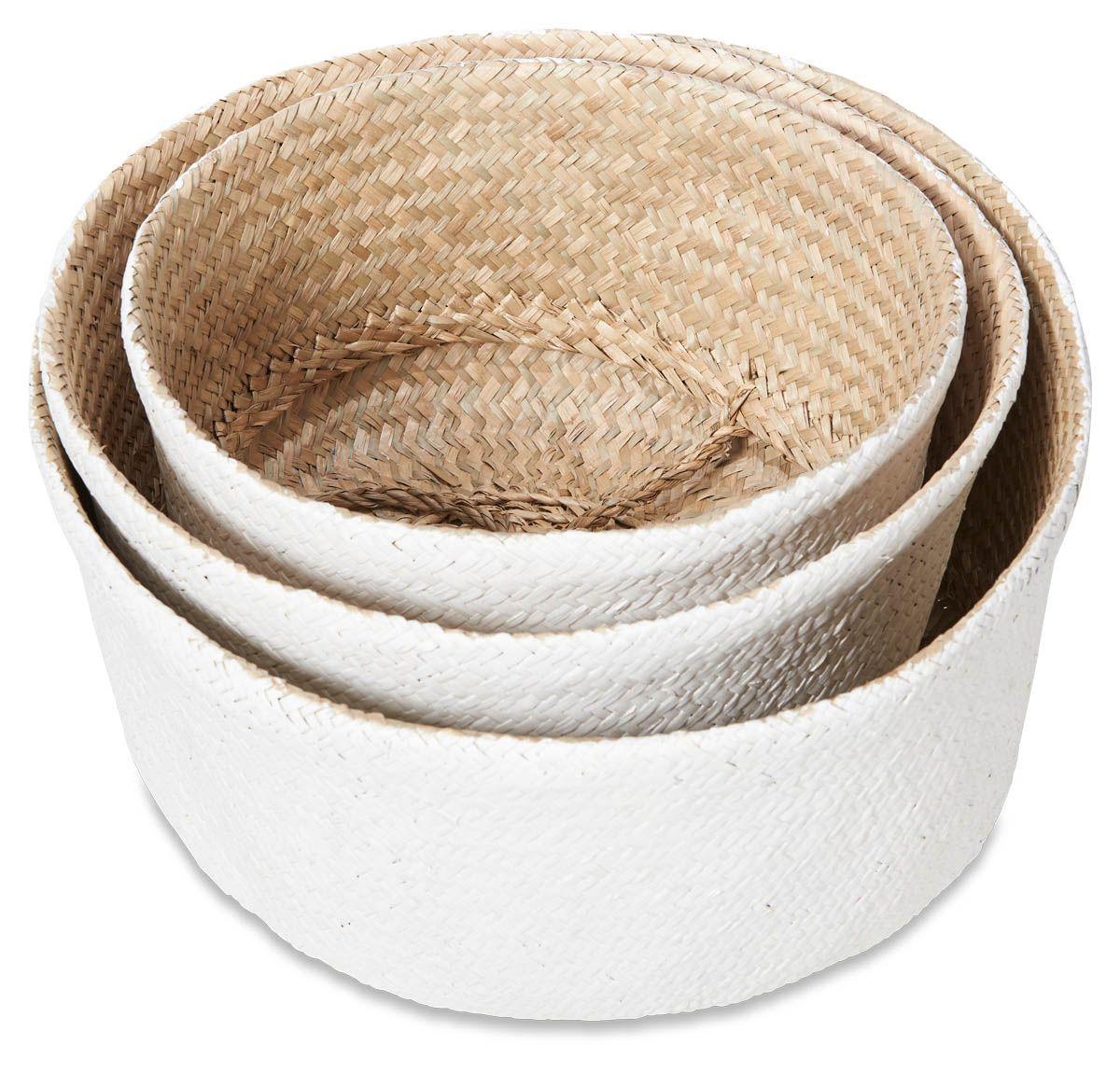 HG Living Set Of 3 Two Tone Foldable Seagrass Baskets Natural White - Storage BasketsEH099332092118532 3
