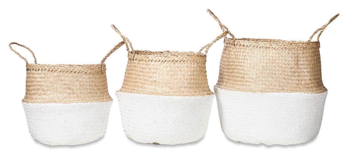 HG Living Set Of 3 Two Tone Foldable Seagrass Baskets Natural White - Storage BasketsEH099332092118532 1