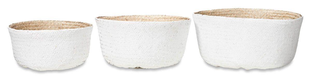 HG Living Set Of 3 Two Tone Foldable Seagrass Baskets Natural White - Storage BasketsEH099332092118532 2