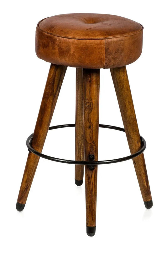 HG Living Soft Leather Stool With Rustic Charm Tan - Bar/CounterIF049332092075354 1