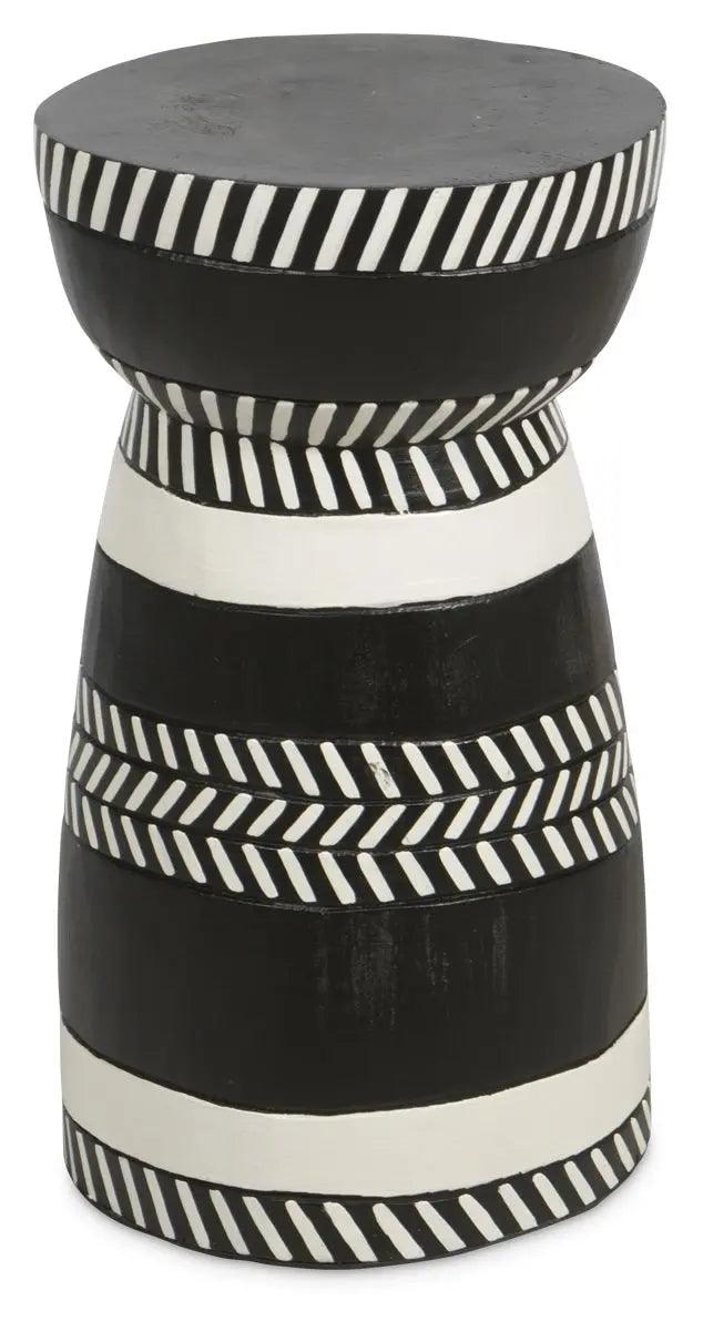 HG Living Tali Albesia Wood Stool Black/White - OttomanGA059332092109622 1