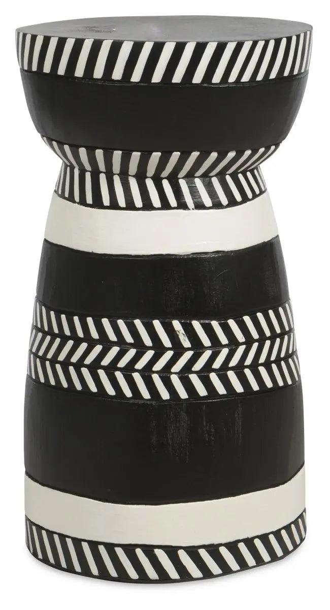 HG Living Tali Albesia Wood Stool Black/White - OttomanGA059332092109622 2