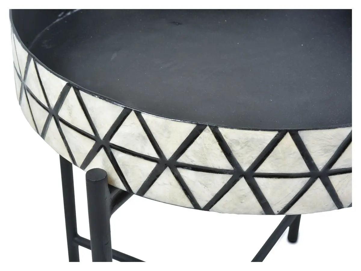 HG Living Tribajra Round Capiz Tray Table With Folding Legs Black/White - Bed SidesIU1359332092125288 3