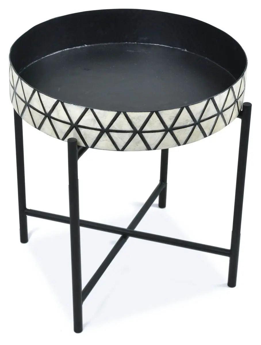 HG Living Tribajra Round Capiz Tray Table With Folding Legs Black/White - Bed SidesIU1359332092125288 4