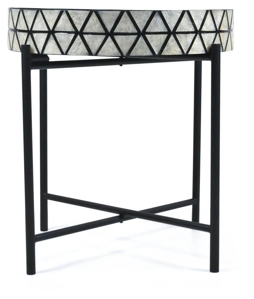 HG Living Tribajra Round Capiz Tray Table With Folding Legs Black/White - Bed SidesIU1359332092125288 2