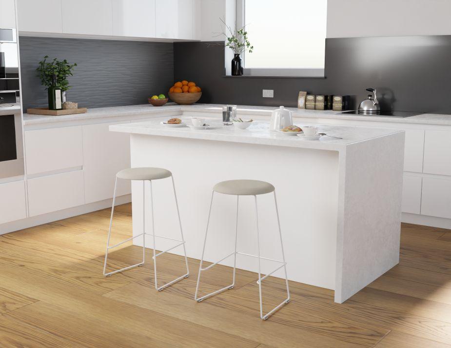 Hugo Bar Stool - White - Fabric Seat - 67cm Kitchen Height - Light Grey Fabric Seat - B1111132259356182159403 3