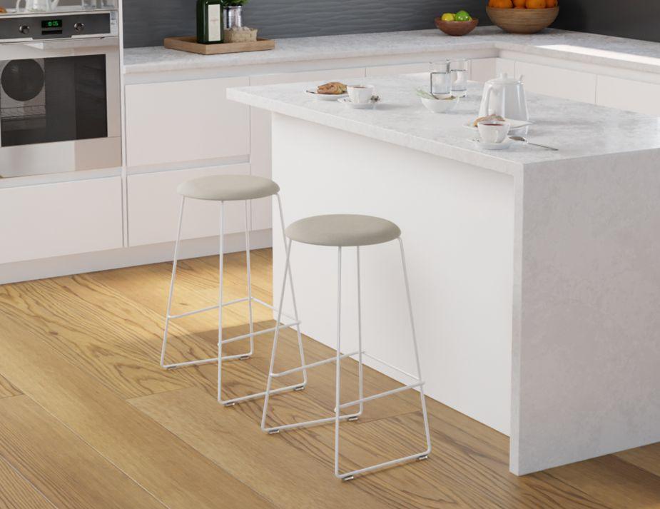 Hugo Bar Stool - White - Fabric Seat - 67cm Kitchen Height - Light Grey Fabric Seat - B1111132259356182159403 2