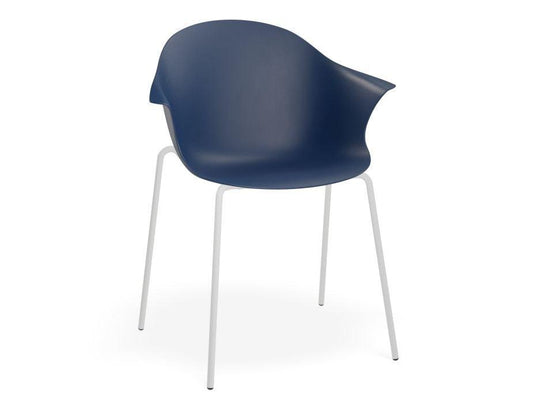 Pebble Armchair Navy Blue with Shell Seat - 4 Post Base with White Legs - C1005251549356182162267 1