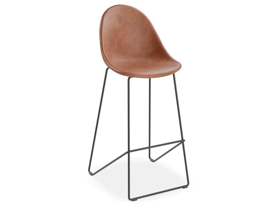 Pebble Stool Brown Upholstered Vintage Seat - Bar Stool 75cm Seat - Black Base-Level-Prime Furniture