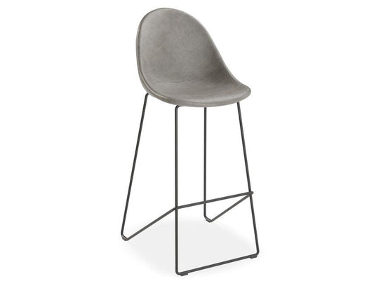 Pebble Stool Grey Upholstered Vintage Seat - Bar Stool 75cm Seat - Black Base-Level-Prime Furniture