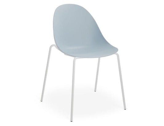 Pebble Chair Pale Blue with Shell Seat - 4 Post Stackable Base - White-Level-Prime Furniture