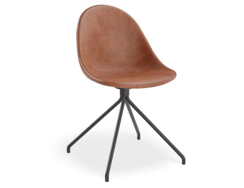 Pebble Chair Tan Upholstered Vintage Seat - Pyramid Fixed Base with Castors - Black-Level-Prime Furniture