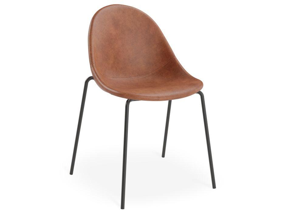 Pebble Chair Tan Upholstered Vintage Seat - Pyramid Fixed Base with Castors - Black-Level-Prime Furniture