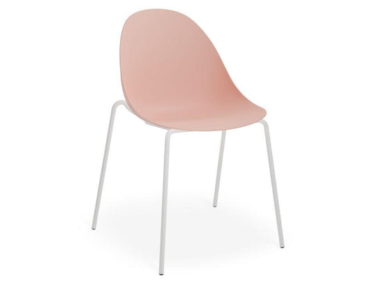 Pebble Chair Soft Pink with Shell Seat - 4 Post Stackable Base - White - C1005231599356182161864 1