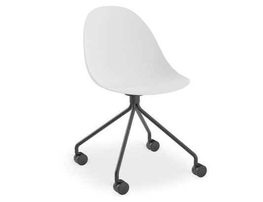 Pebble Chair White with Shell Seat - Pyramid Fixed Base with Castors - Black - C1005214679356182133427 1