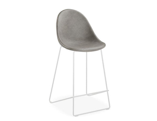 Pebble Stool Grey Upholstered Vintage Seat - Counter Stool 65cm Seat - White Base-Level-Prime Furniture