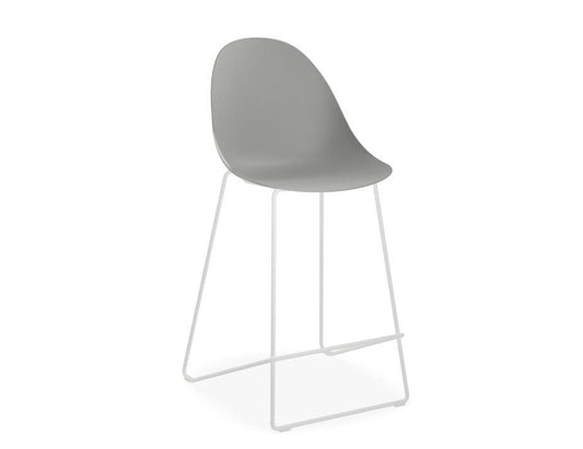 Pebble Grey Stool Shell Seat - Counter Stool 66cm Seat Height - White Frame-Level-Prime Furniture