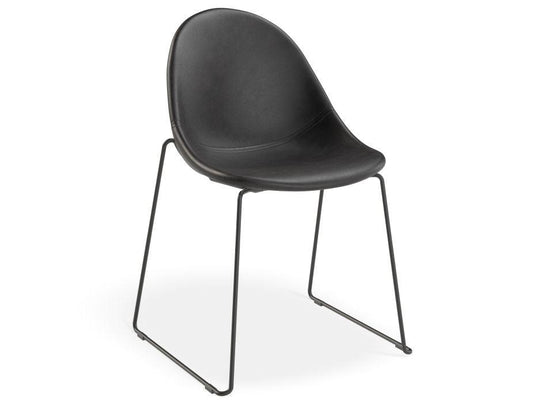 Pebble Chair Black Upholstered Vintage Seat - Sled Base - Black-Level-Prime Furniture