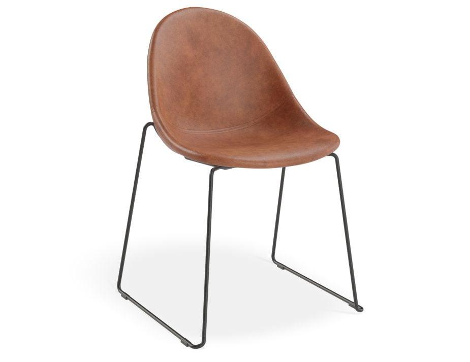 Pebble Chair Tan Upholstered Vintage Seat - Pyramid Fixed Base with Castors - Black-Level-Prime Furniture