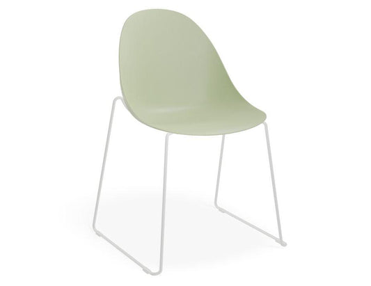 Pebble Chair Mint Green with Shell Seat - Sled Stackable Base - White-Level-Prime Furniture