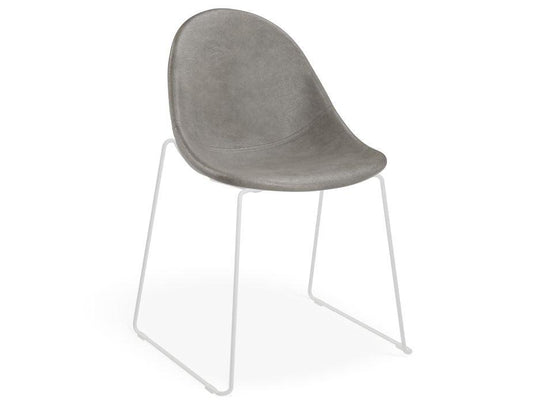 Pebble Chair Grey Upholstered Vintage Seat - Sled Base - White-Level-Prime Furniture