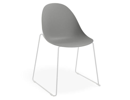 Pebble Chair Grey with Shell Seat - Sled Stackable Base - White-Level-Prime Furniture