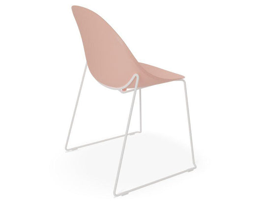 Pebble Chair Soft Pink with Shell Seat - Sled Stackable Base - White-Level-Prime Furniture